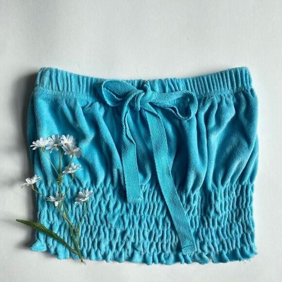 Sky blue terrycloth cropped tube top - Picture 1 of 8